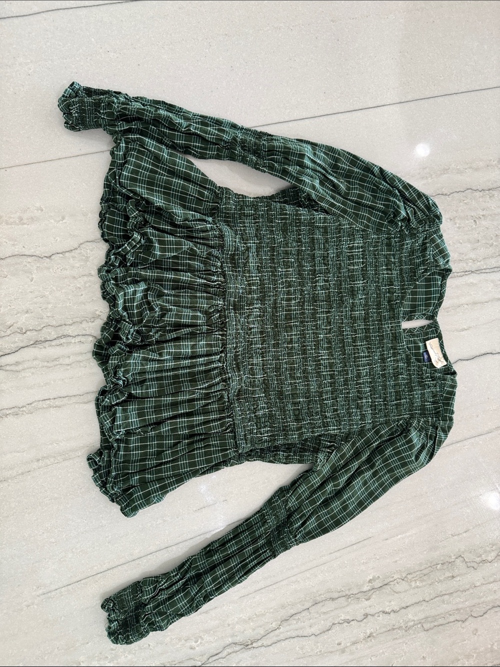 Universal Thread Green Plaid Smocked Peplum Long-Sleeve Top